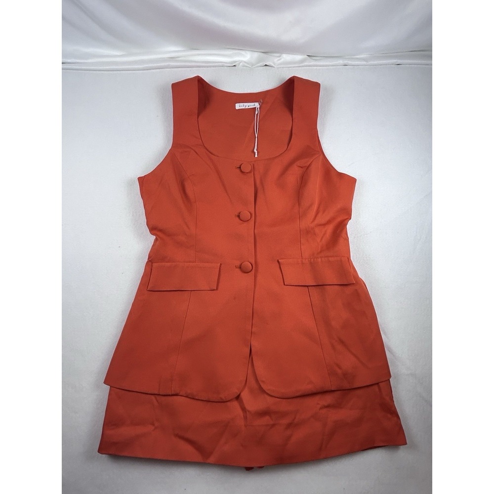 Baby Pink Women's Sleeveless Orange Suit Skort Mini Dress Size L Wedding Guest